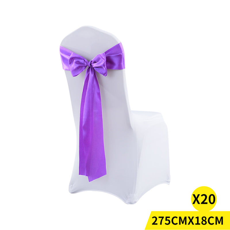 20x Multicoloured Satin Chair Sashes Lavender-1954802693658775552