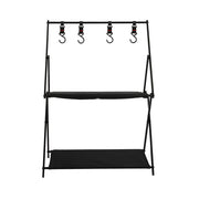 Levede Foldable Camping Storage Shelves 2 Layer with Hooks Black-1954802657151553537