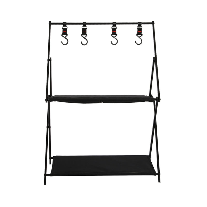 Levede Foldable Camping Storage Shelves 2 Layer with Hooks Black-1954802657151553537
