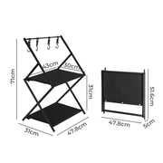 Levede Foldable Camping Storage Shelves 2 Layer with Hooks Black-1954802657151553538