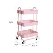 Levede 3 Tiers Kitchen Trolley Cart Pink-1954802728702185474