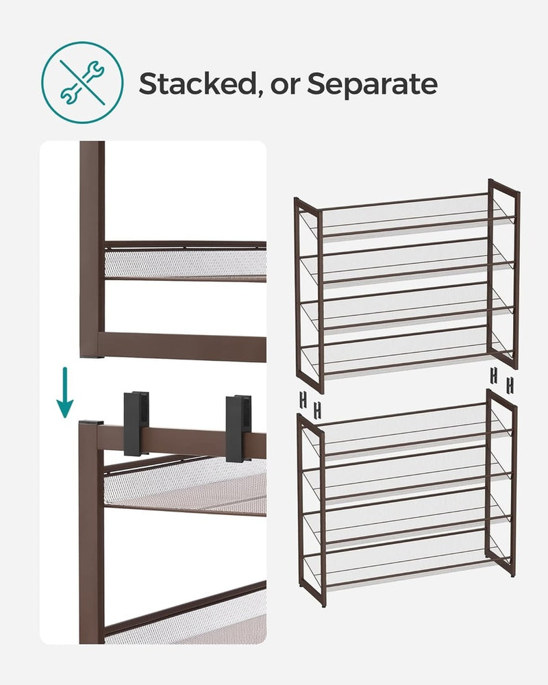 SONGMICS 8-Tier Shoe Rack Storage 32 pairs with Adjustable Shelves Bronze