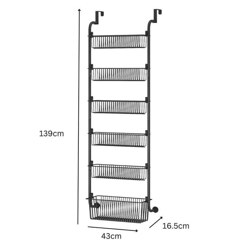 GOMINIMO 6 Tier Adjustable Baskets Over the Door Pantry Organizer (Black)