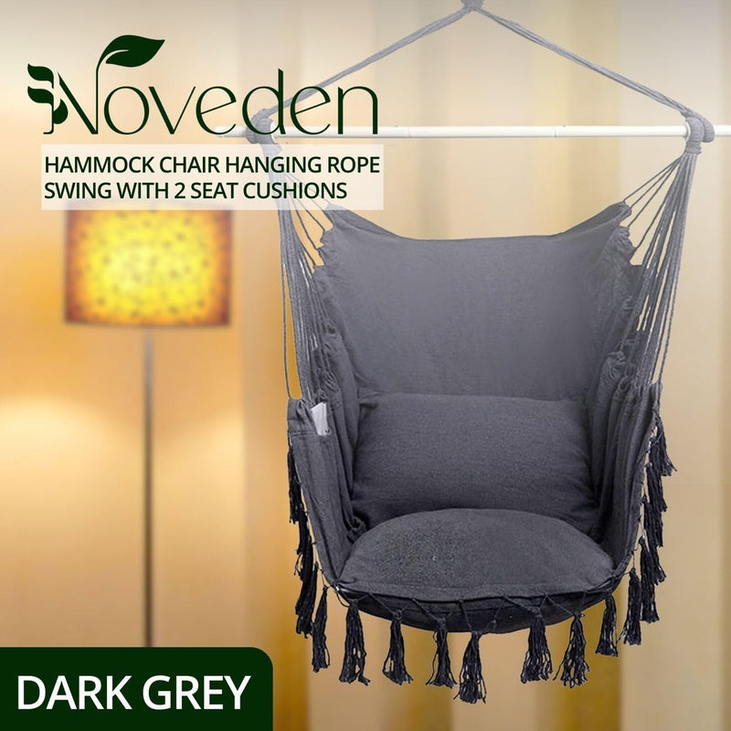 NOVEDEN Hammock Chair Swing with Cushion and Pillow Weather-Resistant, Easy Assembly, 360° Rotation, Sturdy, Dark Grey