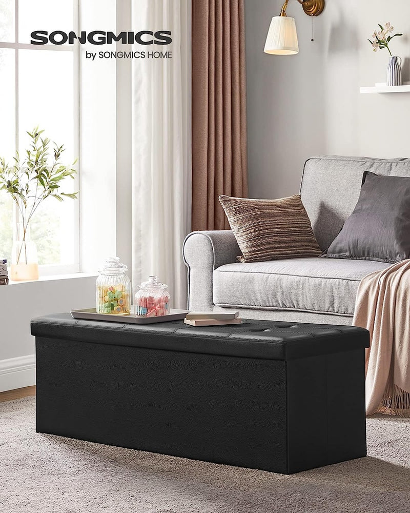 SONGMICS 109cm Folding Storage Ottoman Bench Black LSF701V1