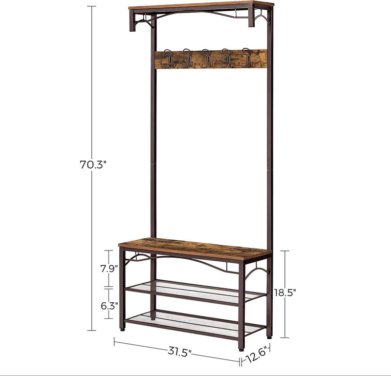 VASAGLE ALINRU Coat Rack 3-in-1 Hall Tree Rustic Brown and Bronze