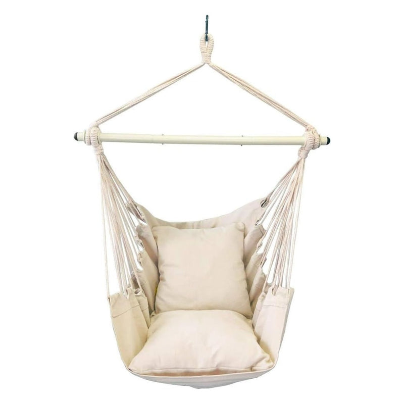 NOVEDEN Hammock Chair Swing with Cushion and Pillow Weather-Resistant, Easy Assembly, 360° Rotation, Sturdy, Beige