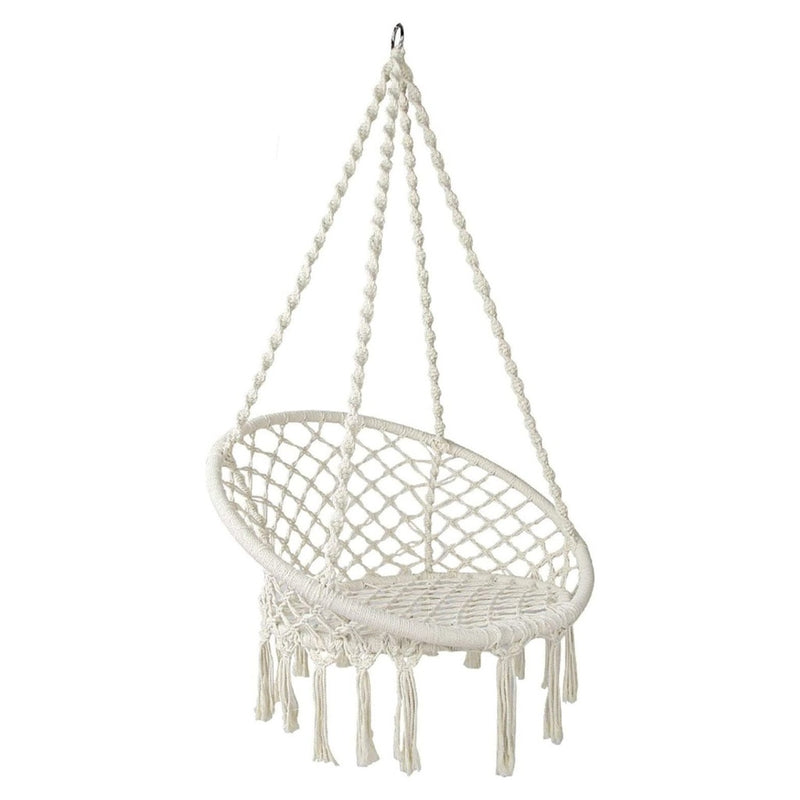 NOVEDEN 120cm Hammock Chair Macrame Swing Hanging Relax Outdoor Indoor Beige