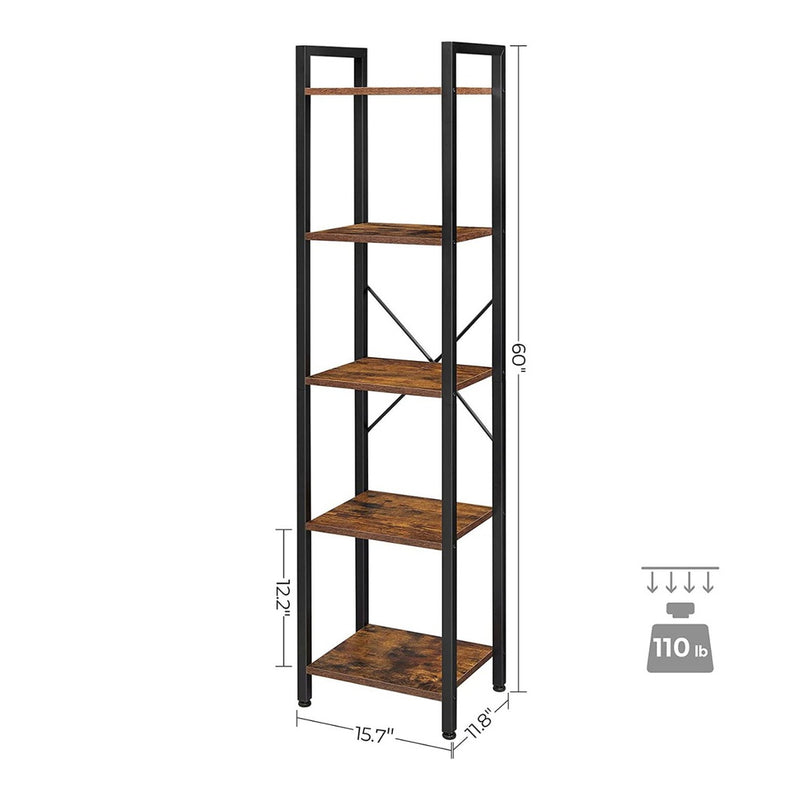 VASAGLE 5 Tier Bookshelf Rustic Brown and Black