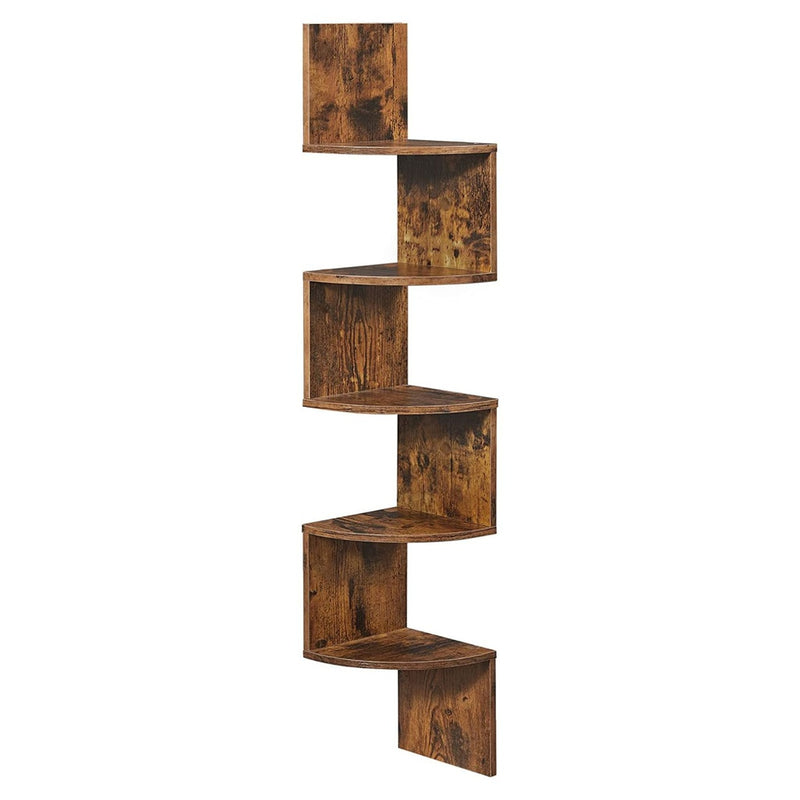 VASAGLE 5-Tier Floating Corner Bookshelf Rustic Brown LBC72BX