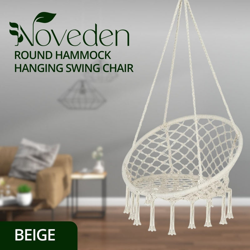 NOVEDEN 120cm Hammock Chair Macrame Swing Hanging Relax Outdoor Indoor Beige