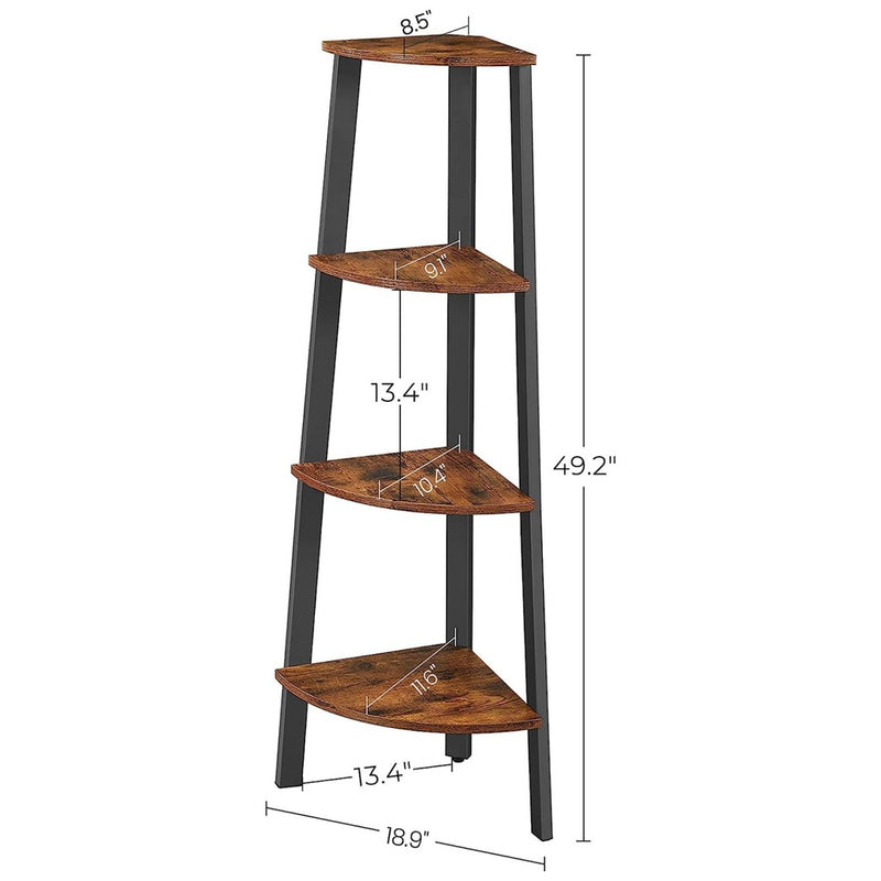 VASAGLE Corner Shelf 4-Tier Industrial Storage Rack Rustic Brown and Black LLS34XV1