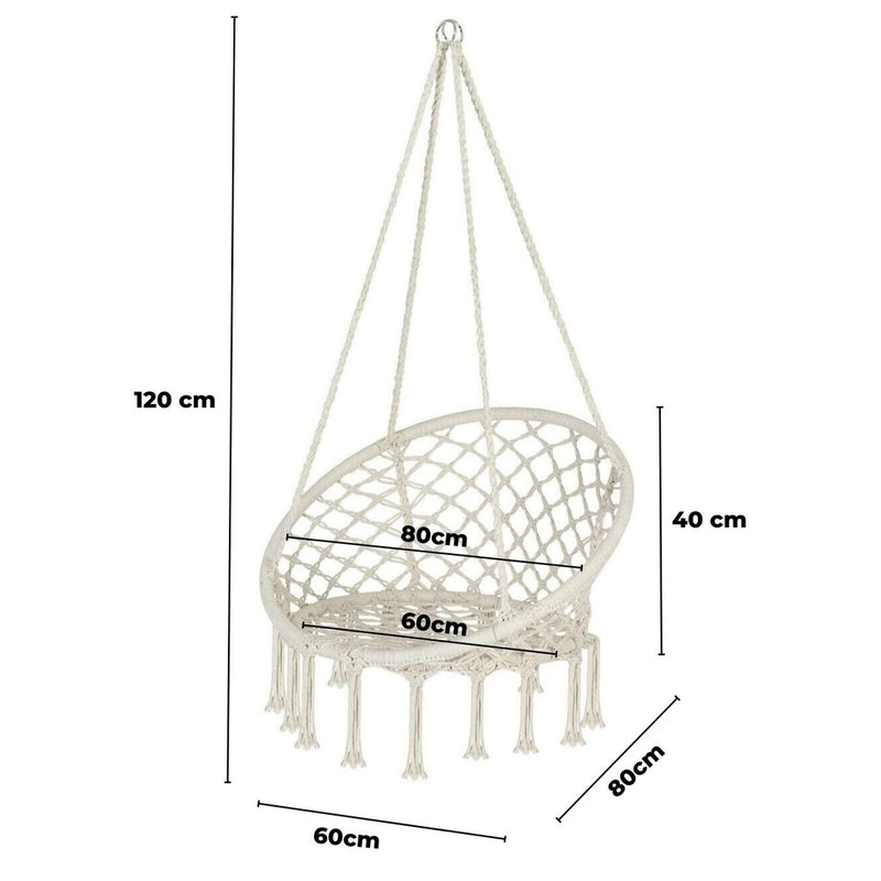 NOVEDEN 120cm Hammock Chair Macrame Swing Hanging Relax Outdoor Indoor Beige