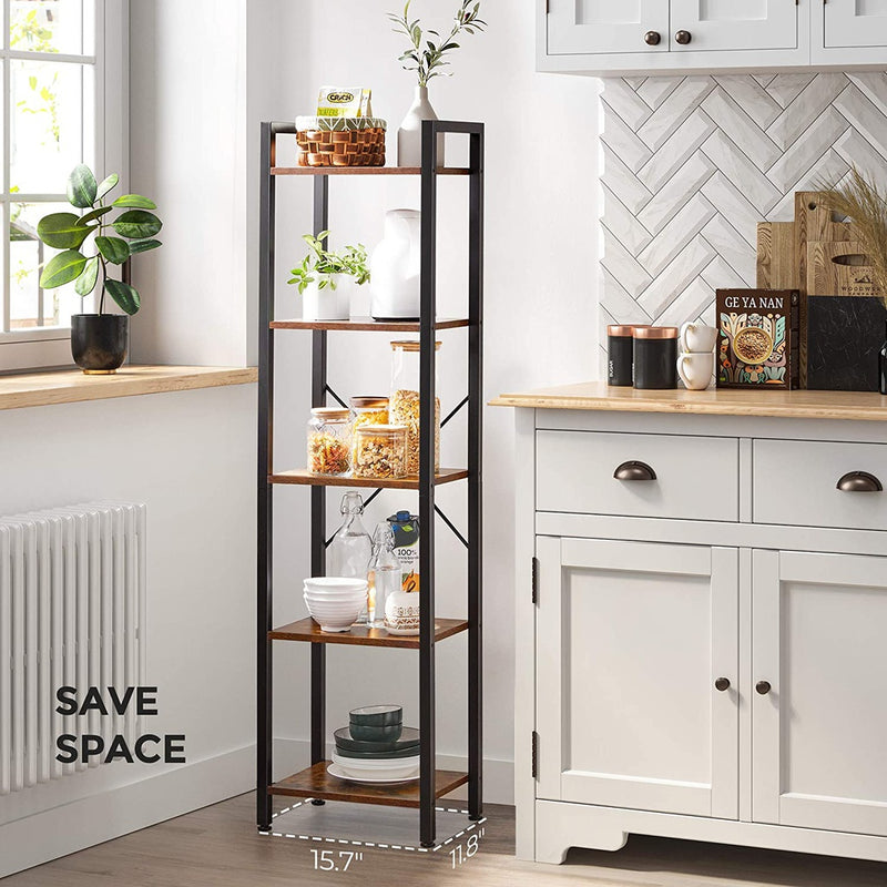 VASAGLE 5 Tier Bookshelf Rustic Brown and Black