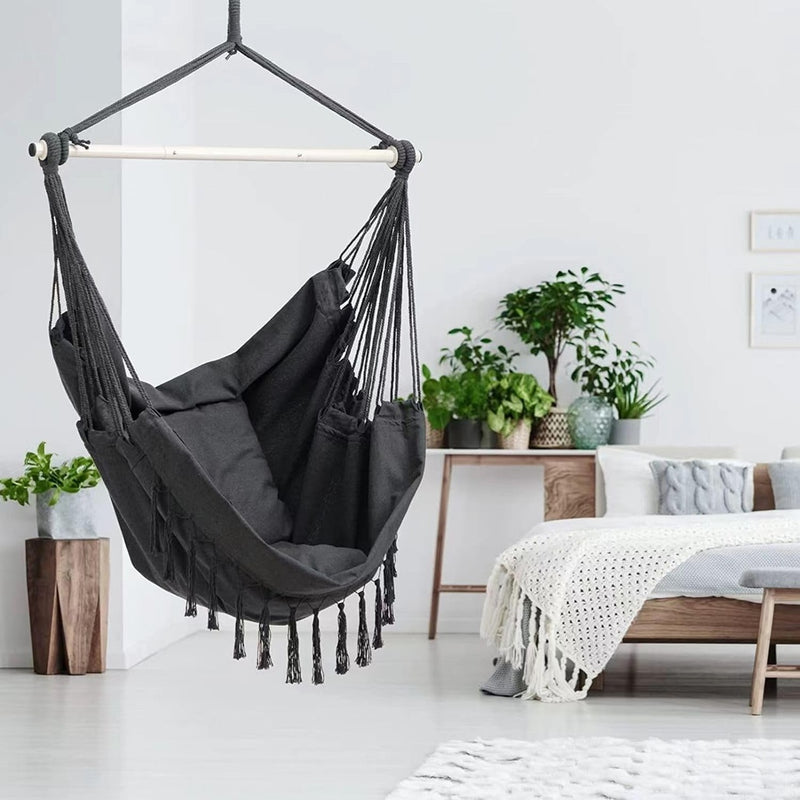 NOVEDEN Hammock Chair Swing with Cushion and Pillow Weather-Resistant, Easy Assembly, 360° Rotation, Sturdy, Dark Grey