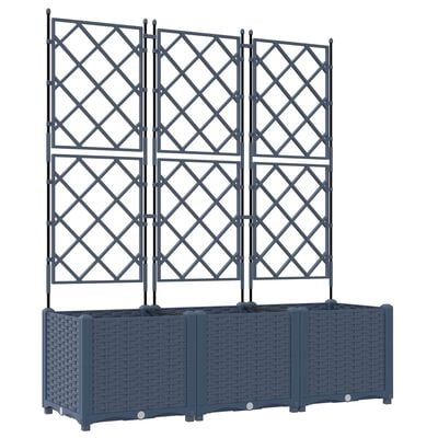 vidaXL Garden Planter with Trellis 3 pcs Grey 120 x 40 x 143 cm PP