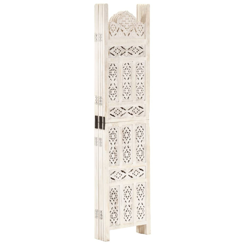 Hand carved 5-Panel Room Divider White 200x165 cm Solid Mango Wood