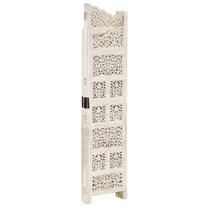 Hand carved 4-Panel Room Divider White 160x165 cm Solid Mango Wood