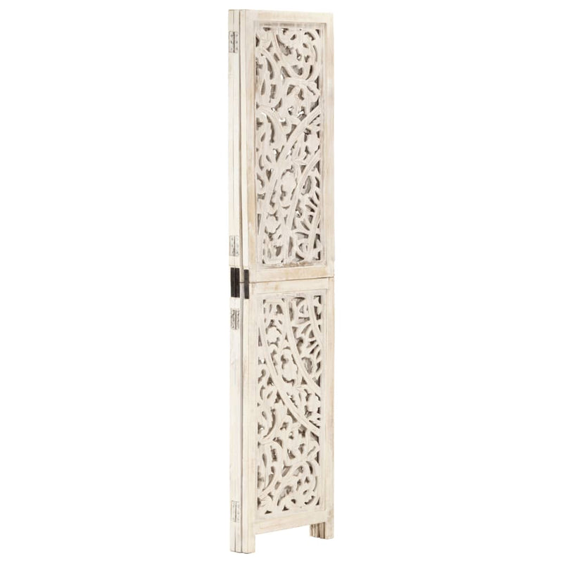 Hand carved 3-Panel Room Divider White 120x165 cm Solid Mango Wood