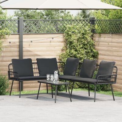 vidaXL Garden Sofa Set with Cushion 2 pcs Black Poly Rattan