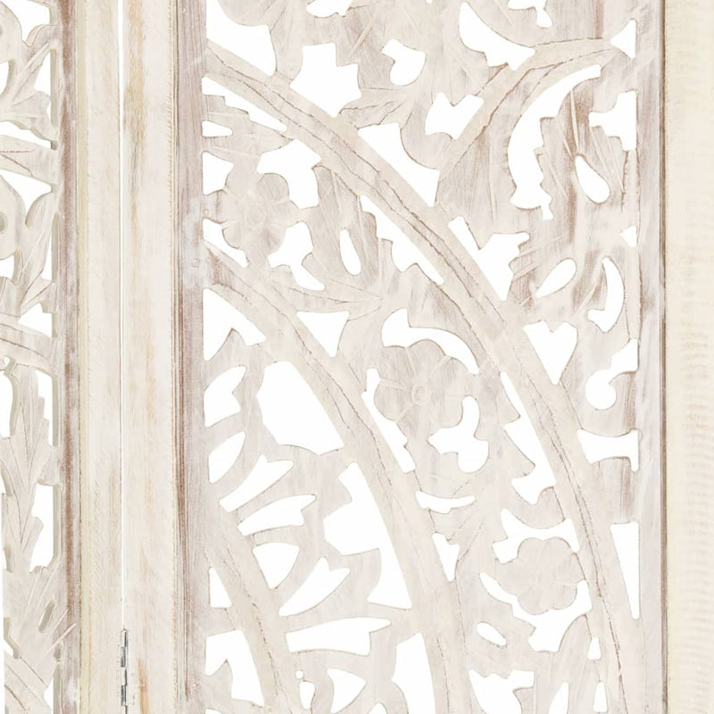 Hand carved 3-Panel Room Divider White 120x165 cm Solid Mango Wood