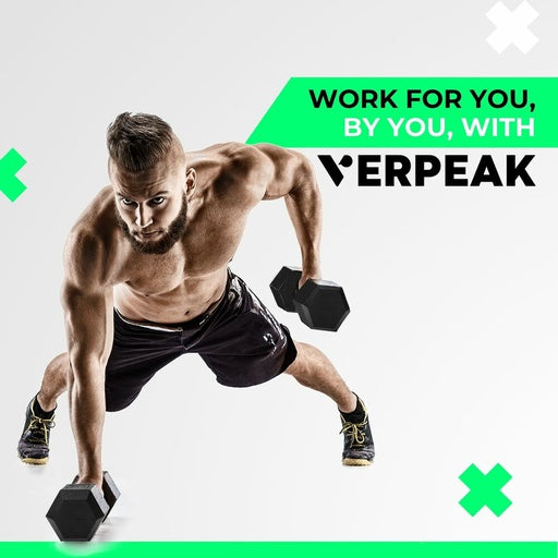 VERPEAK Rubber Hex Dumbbells 10kg x 2