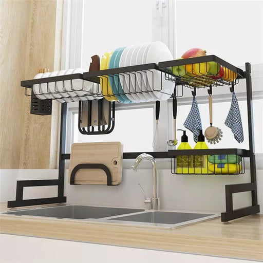 GOMINIMO Dish Drying Rack Over Sinks Adjustable 85-105cm (Black)