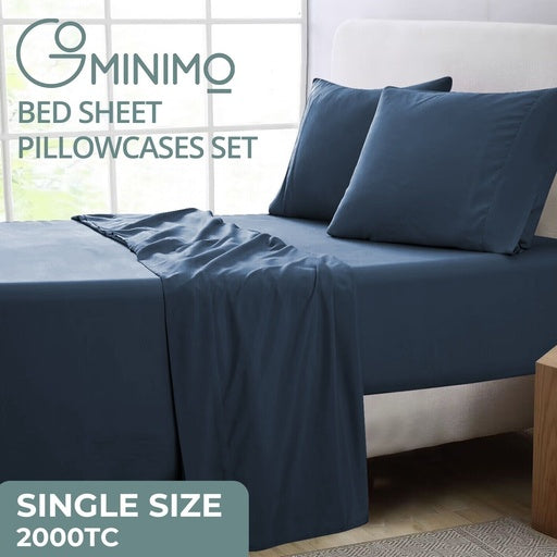 GOMINIMO 4 Pcs Bed Sheet Set 2000 Thread Count Ultra Soft Microfiber - Single (Royal Blue)