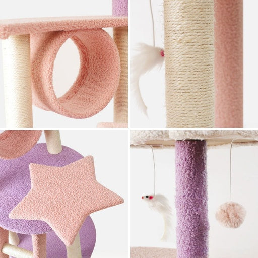 Floofi 101cm Galaxy Plush Cat Condo Cat Tree Pink Purple