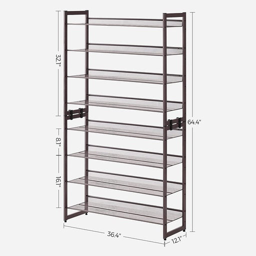 SONGMICS 8-Tier Shoe Rack Storage 32 pairs with Adjustable Shelves Gray