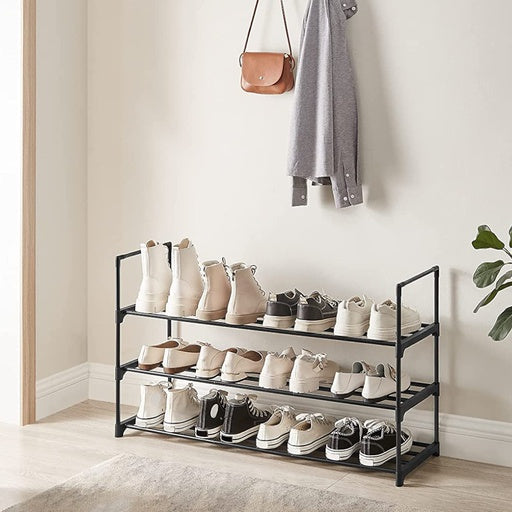 SONGMICS 3-Shelf Metal Shoe Rack Entryway Black LSA303B02