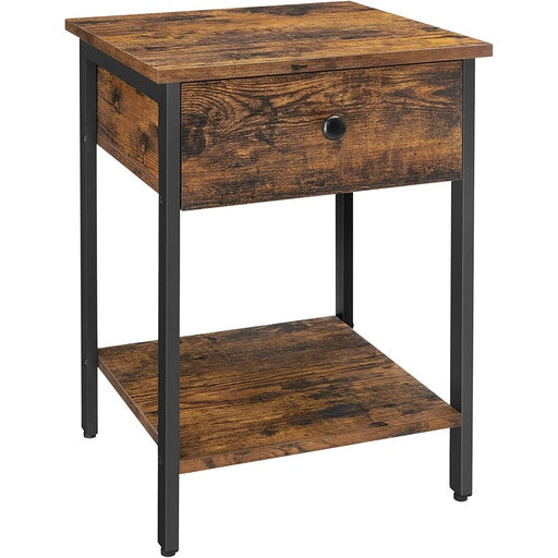 VASAGLE End Table with Drawer and Shelf Rustic Brown and Black