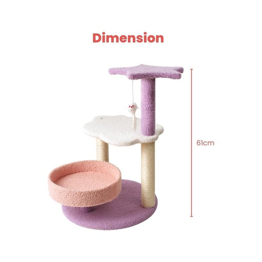 Floofi 61cm Galaxy Plush Scratching Post Cat Tree Pink Purple