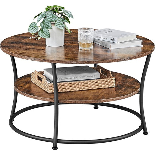 VASAGLE Coffee Round Cocktail Table With Shelf Rustic Brown