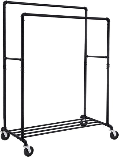 SONGMICS Industrial Pipe Clothes Rack on Wheels with Hanging Rack Organizer Black