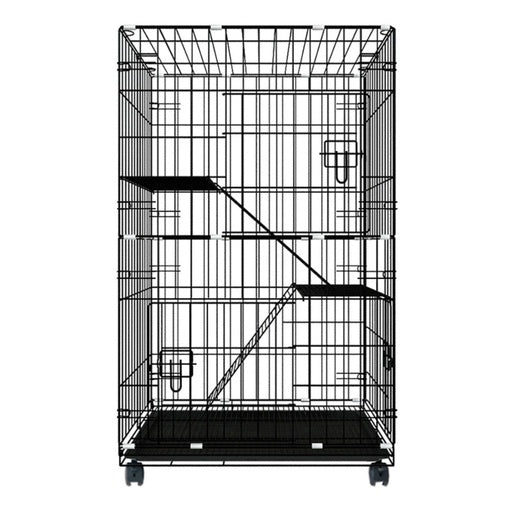 FLOOFI Three-Level Pet Rabbit Bird Cage with Hammock (Black)