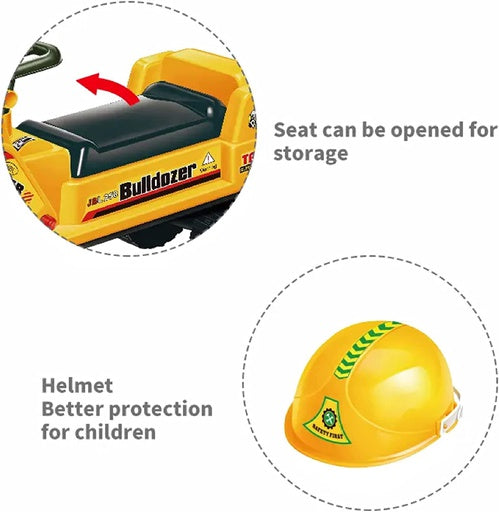 GOMINIMO Kids Ride On Bulldozer Digger Tractor Excavator Toy Car with Helmet