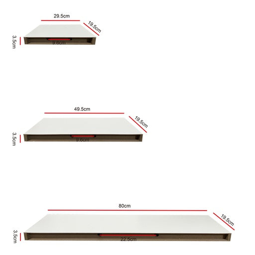 EKKIO Floating Shelf Set of 3 White