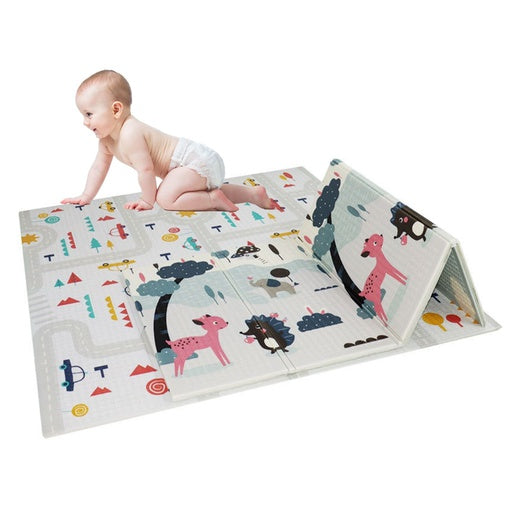 GOMINIMO Baby XPE Foam Reversible Playmat 200x180x1cm (Dear Hedgehog & Cars)