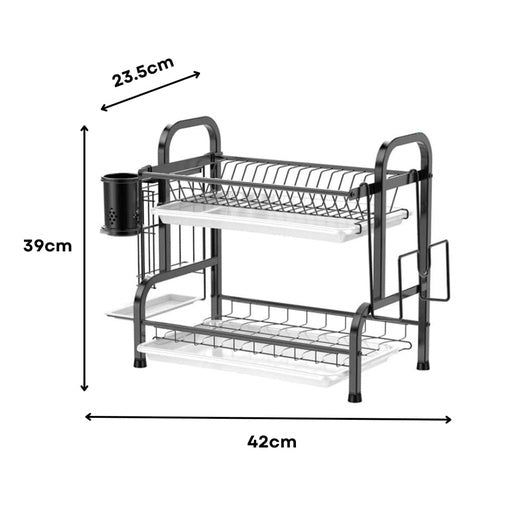 GOMINIMO 2-Tier Dish Rack with Utensil Holder