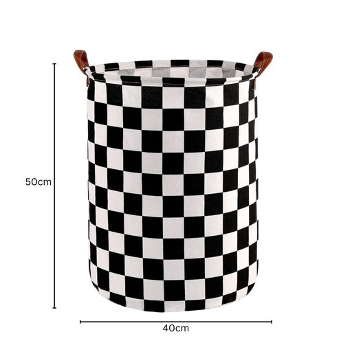 GOMINIMO Laundry Basket Round Foldable (Checkered)