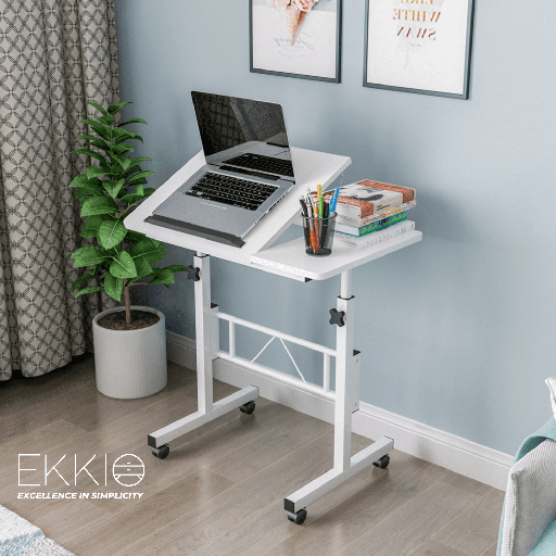 EKKIO Laptop Desk Portable Mobile Computer Table Stand Adjustable Bed Study White