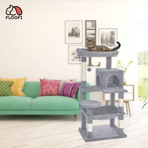 Floofi 118cm Plush Cat Condo Cat Tree Light Grey