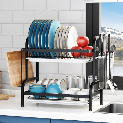 GOMINIMO 2-Tier Dish Rack with Utensil Holder