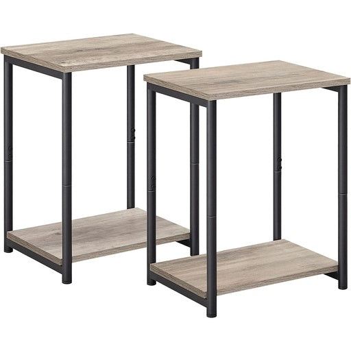 VASAGLE End Tables Set of 2 with Storage Shelf Steel Frame Greige and Black