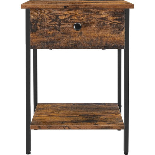 VASAGLE End Table with Drawer and Shelf Rustic Brown and Black