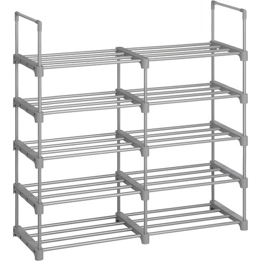 SONGMICS 10-Tier Metal Shoe Rack Customizable Design Grey