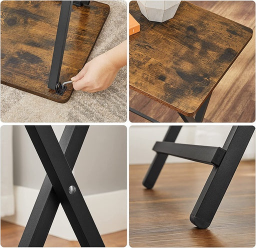 VASAGLE TV Tray Set of 2 Folding Tables Rustic Brown and Black