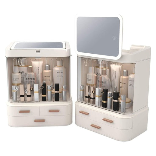 GOMINIMO LED Makeup Organizer with LED Makeup Mirror (White)