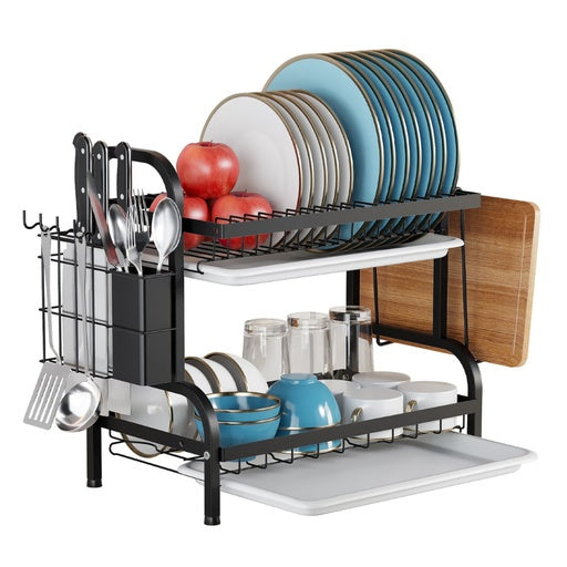 GOMINIMO 2-Tier Dish Rack with Utensil Holder